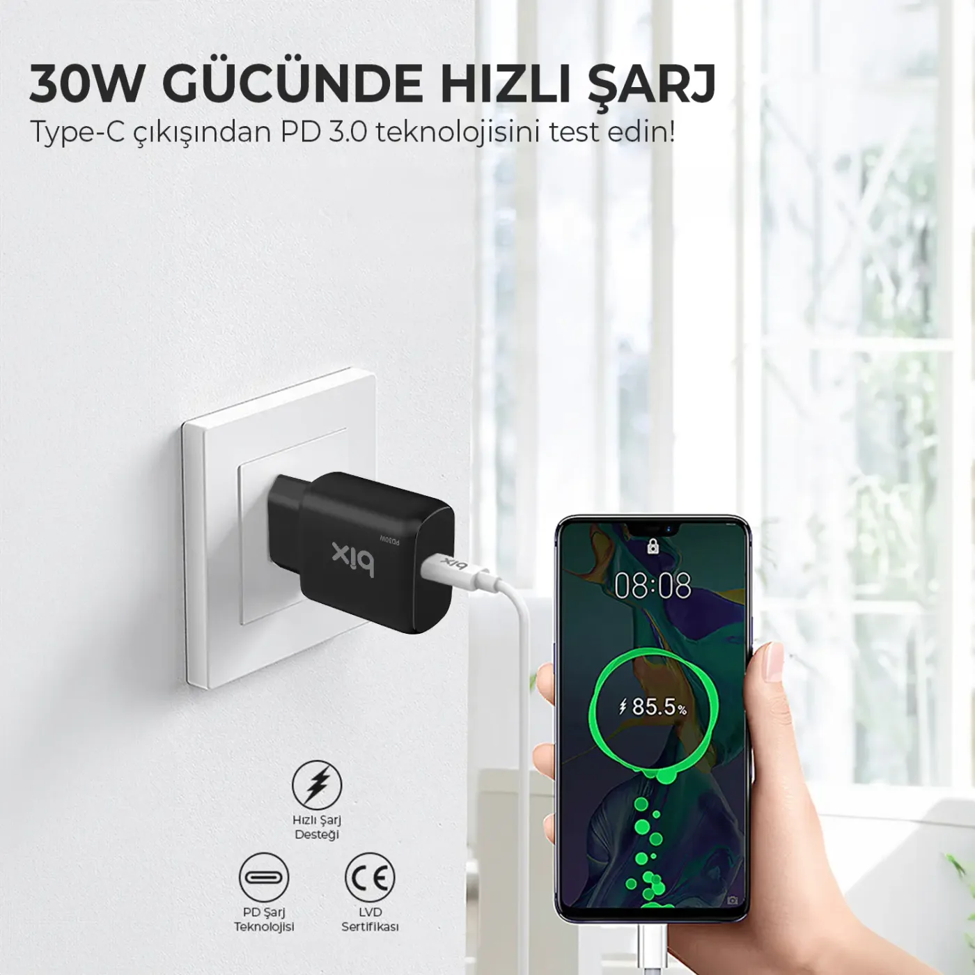 BXPD30TA 30W Type-C PD 3.0 PPS Akım Korumalı Hızlı Şarj