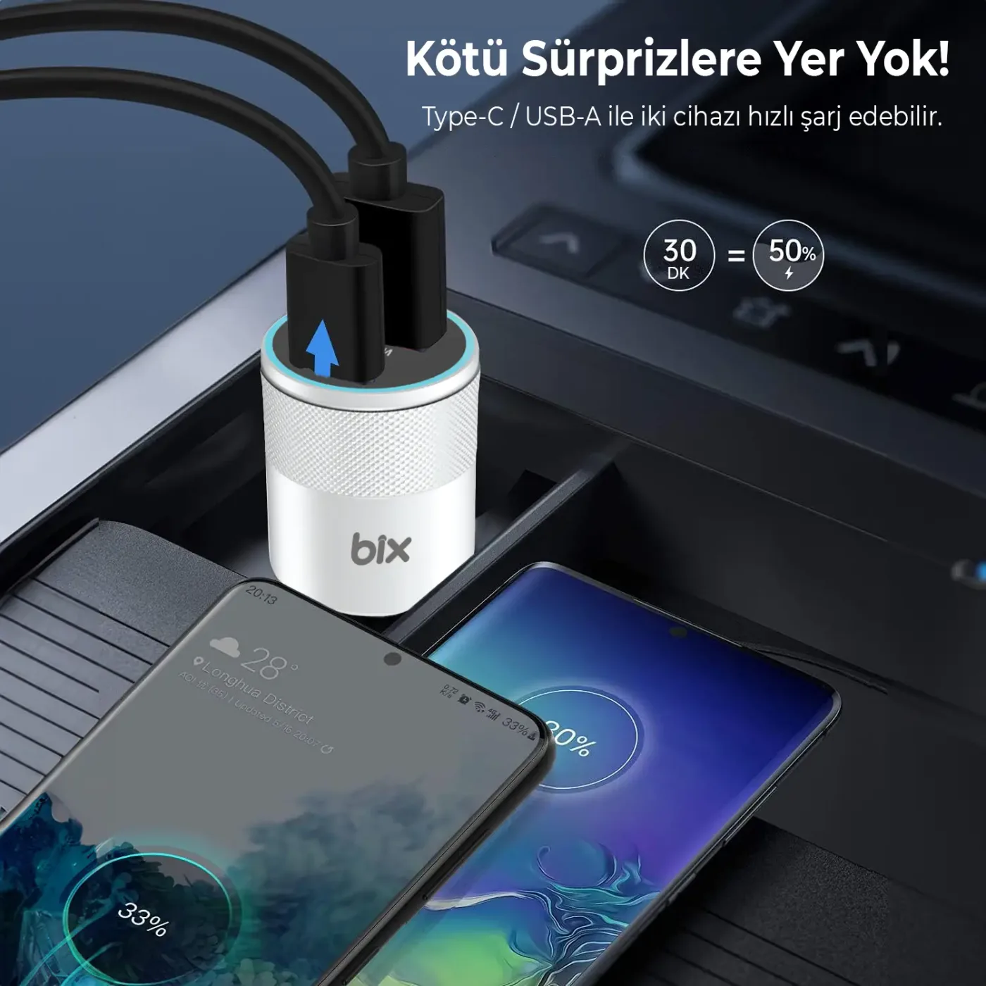 BXCCP38WT 38W USB QC 3.0 18W ve Type-C PD 20W Çift Şarj
