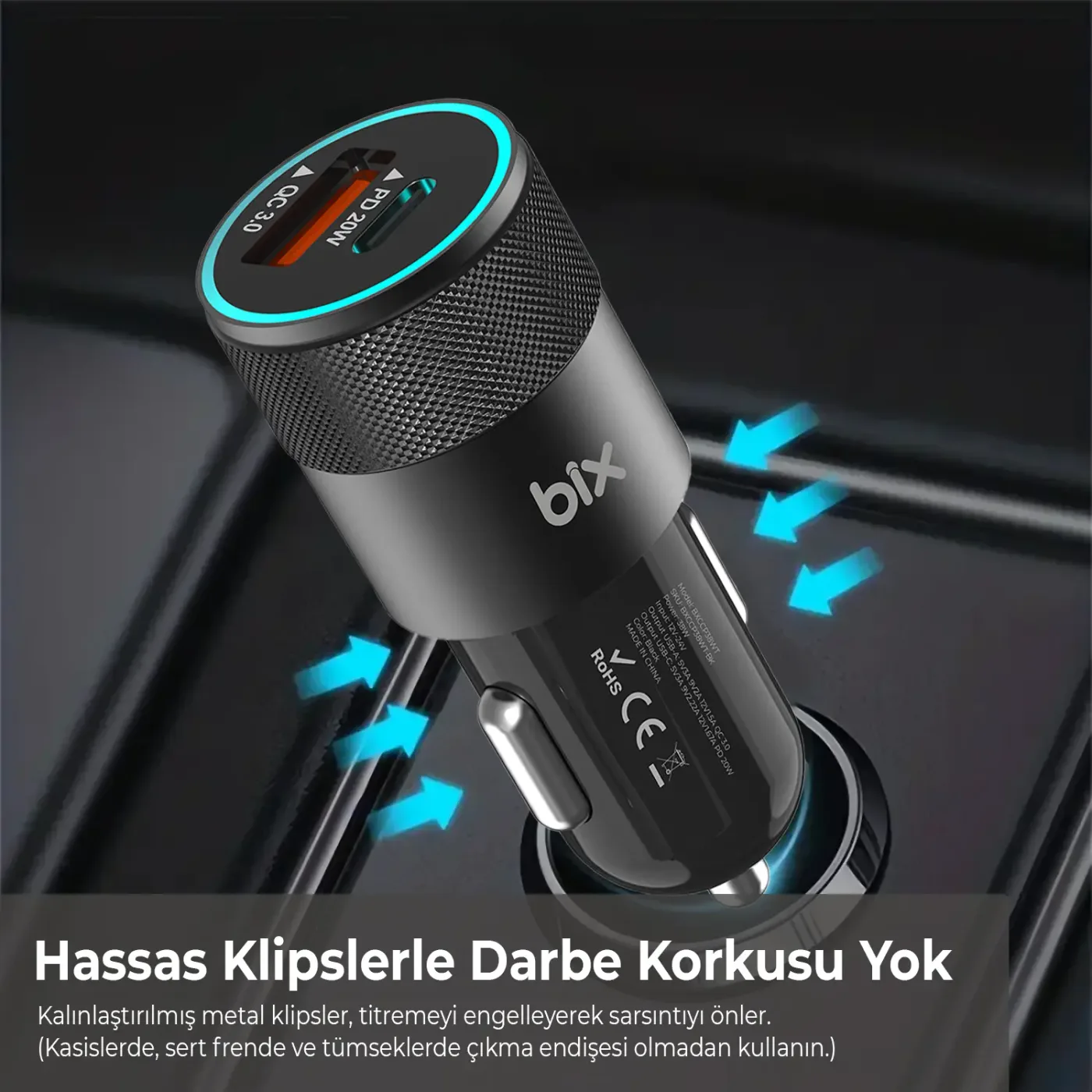 BXCCP38WT 38W USB QC 3.0 18W ve Type-C PD 20W Çift Şarj