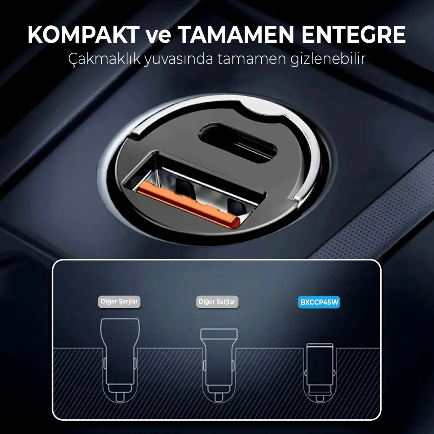 BXCCP45W 45W Type-C PD ve USB-A QC 3.0 18W Araç Şarj