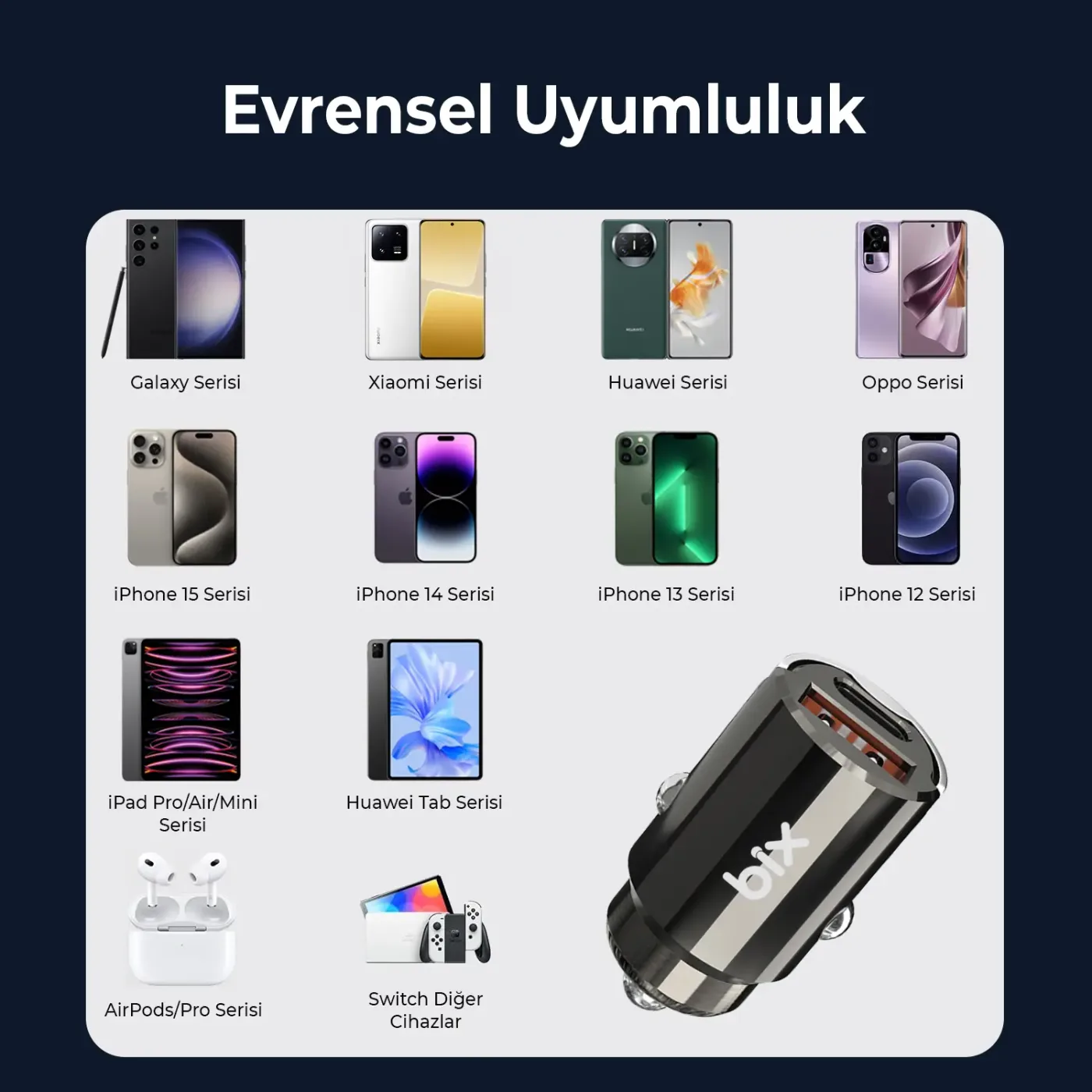 BXCCP45W 45W Type-C PD ve USB-A QC 3.0 18W Araç Şarj