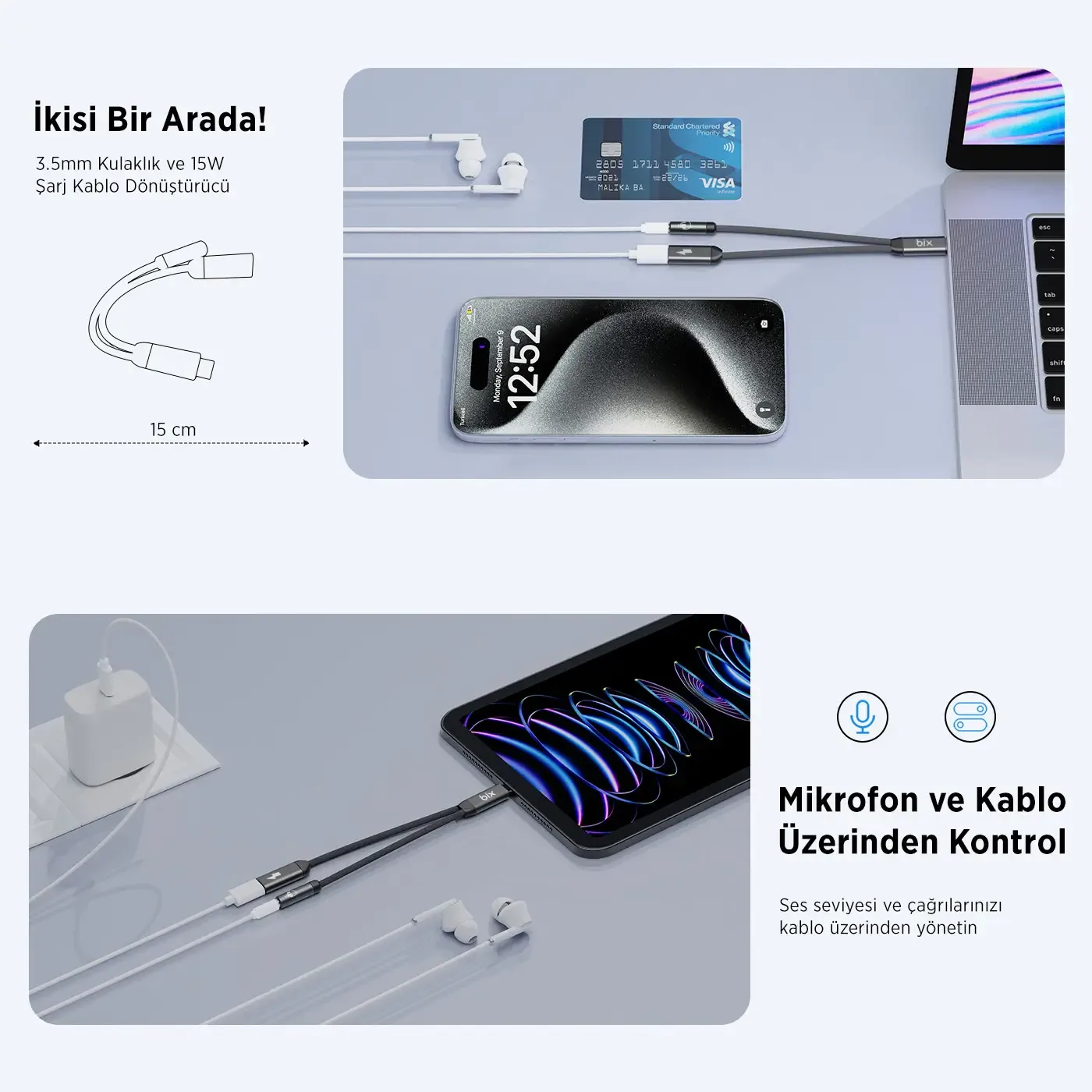 ADP-12 Type-C to 3.5mm Kulaklık ve 15W Dönüştürücü