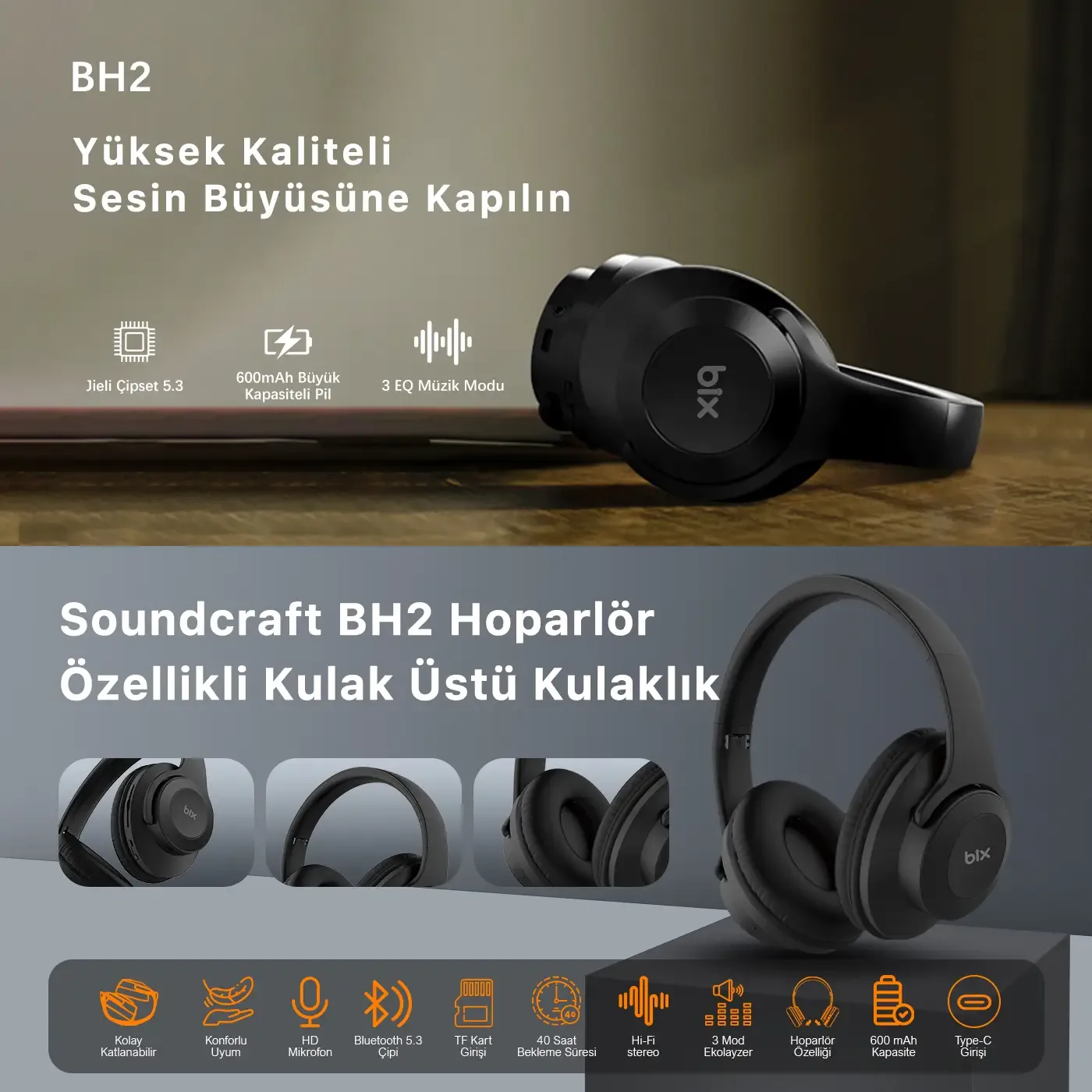 Soundcraft BH2 Katlanabilir Hoparlör Kulaküstü Kulaklık