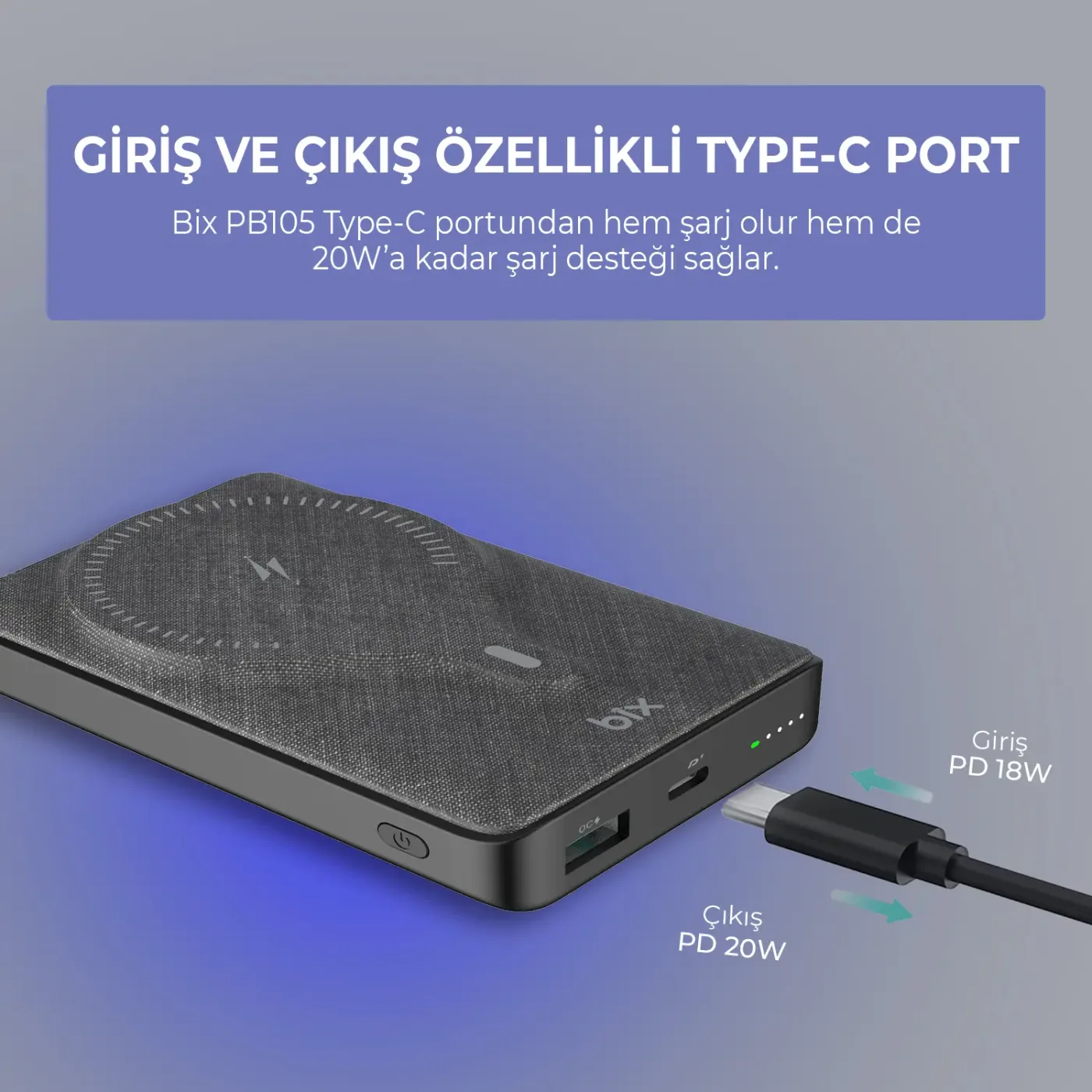 PB105 10000mAh Stand Özellikli PD20W Type-C Powerbank