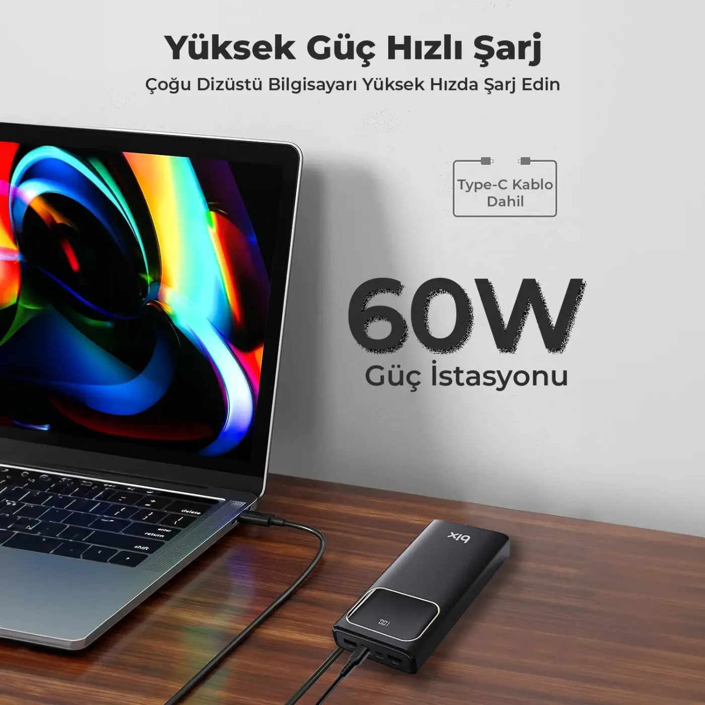 PB303 30000mAh 60W 2*USB-A ve Type-C PD Üç Çıkışlı Şarj