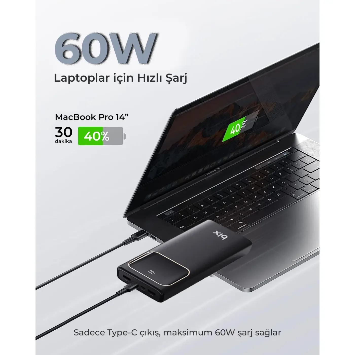 PB303 30000mAh 60W 2*USB-A ve Type-C PD Üç Çıkışlı Şarj