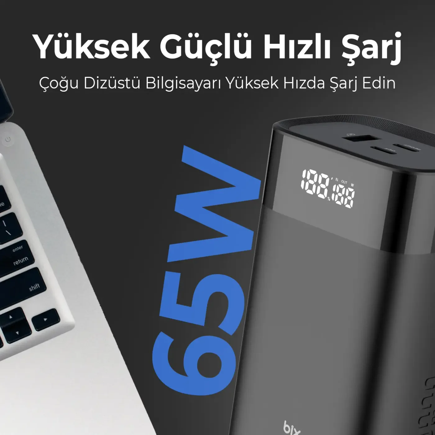 PB65W 20000mAh 65W 2*Type-C PD ve USB-A SCP 22.5W Şarj