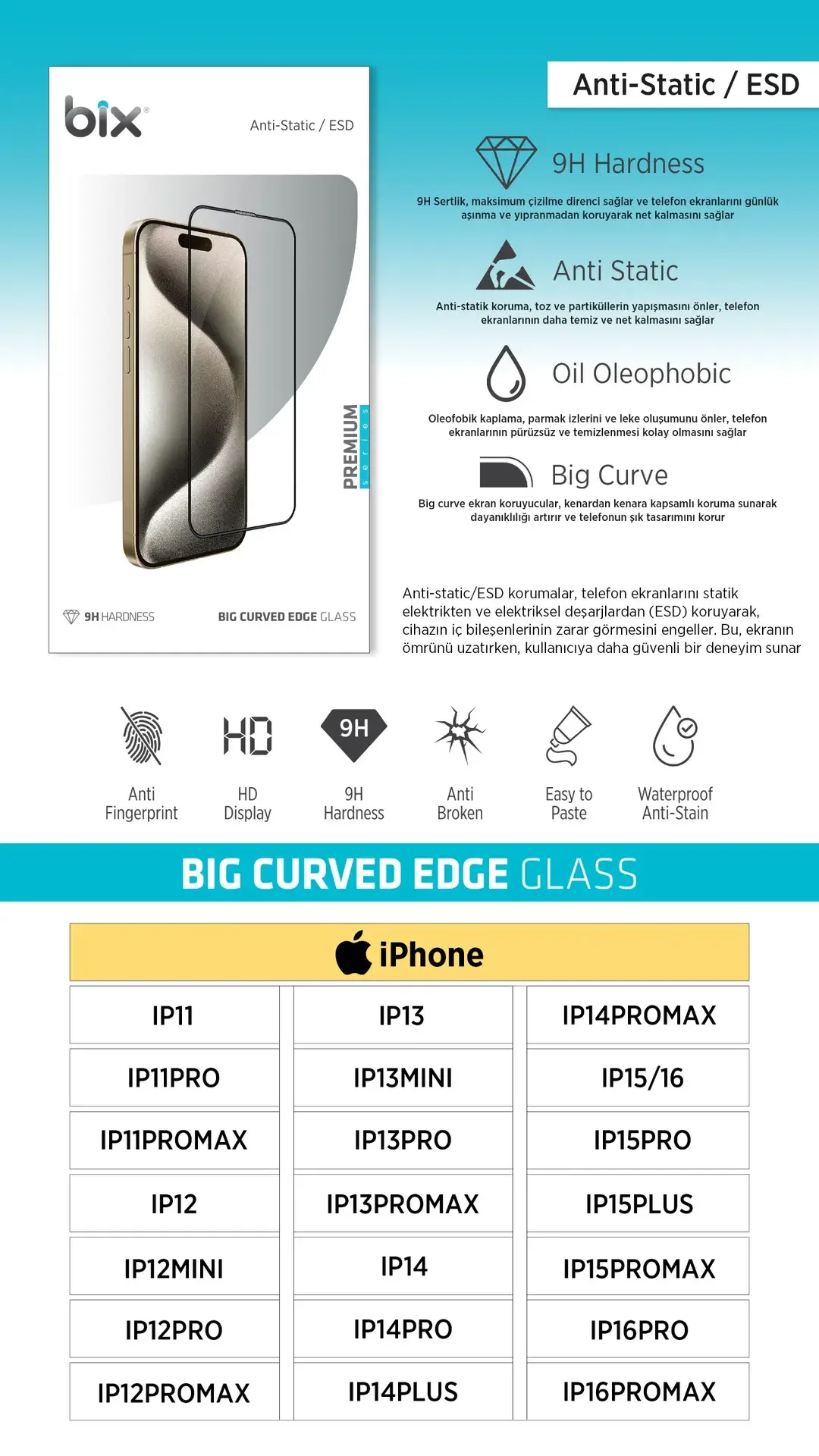 Bix Big Curved Edge Glass – 9H Sertlikte Koruyucu