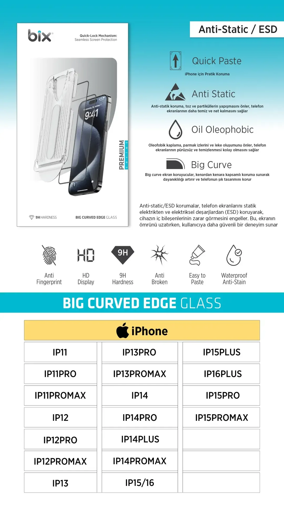 Bix Big Curved Edge Glass – Mekanizmalı Ekran Koruyucu