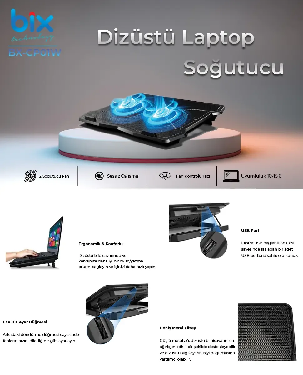 BX-CP01W LED Aydınlatmalı 10-15.6″ Notebook Soğutucu
