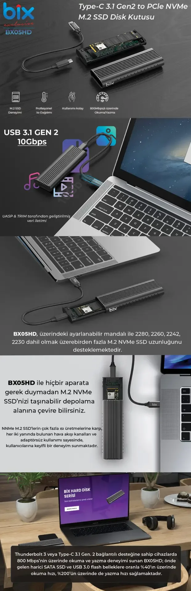BX05HD USB 3.1 Gen2 10Gbps Yüksek Hızlı Disk Kutusu