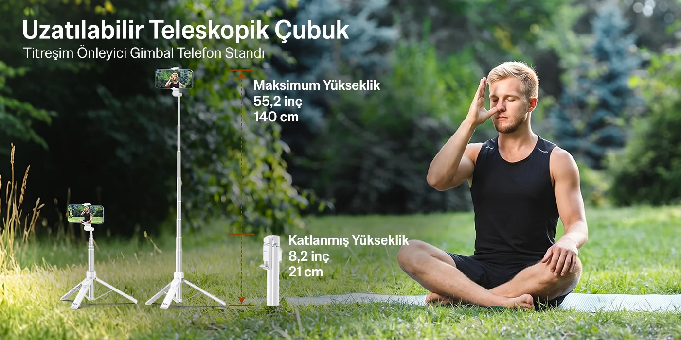 BS02 Bluetooth Kumandalı Selfie Çubuğu Tripod 140 cm
