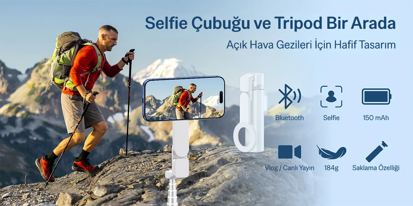 BS03 MagSafe Uyumlu Manyetik Selfie Çubuğu Tripod
