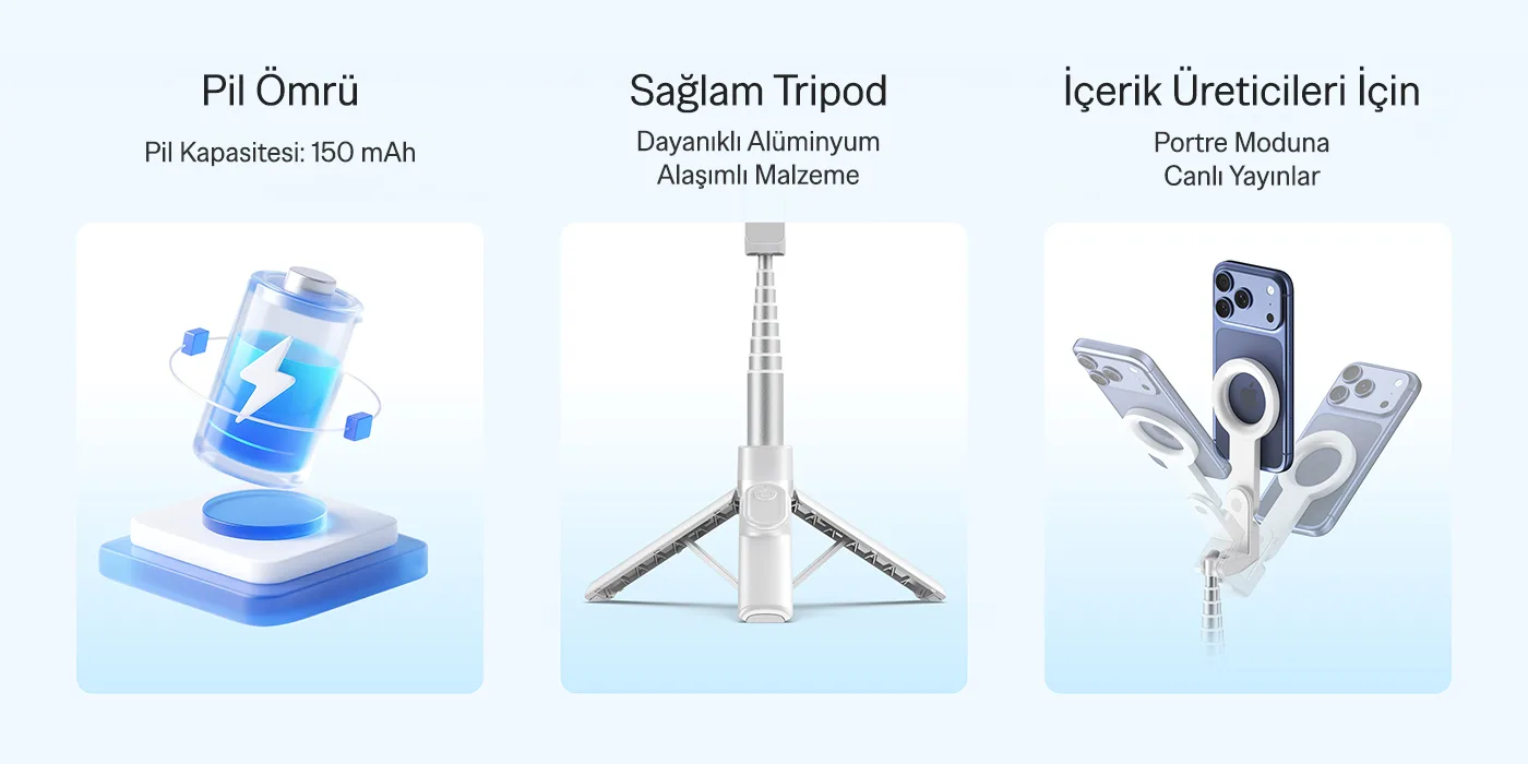 BS03 MagSafe Uyumlu Manyetik Selfie Çubuğu Tripod
