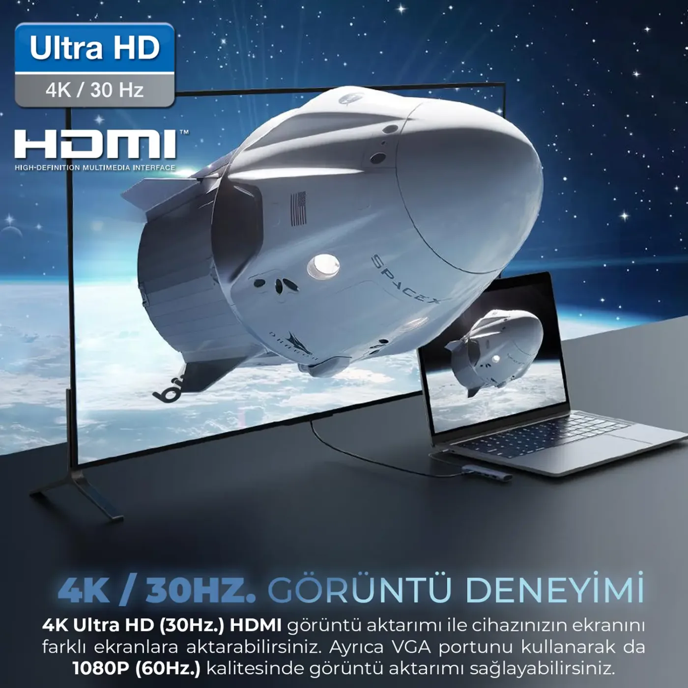BX09HB Type-C to 2*USB 3.2 4K/30Hz HDMI SD TF Kart