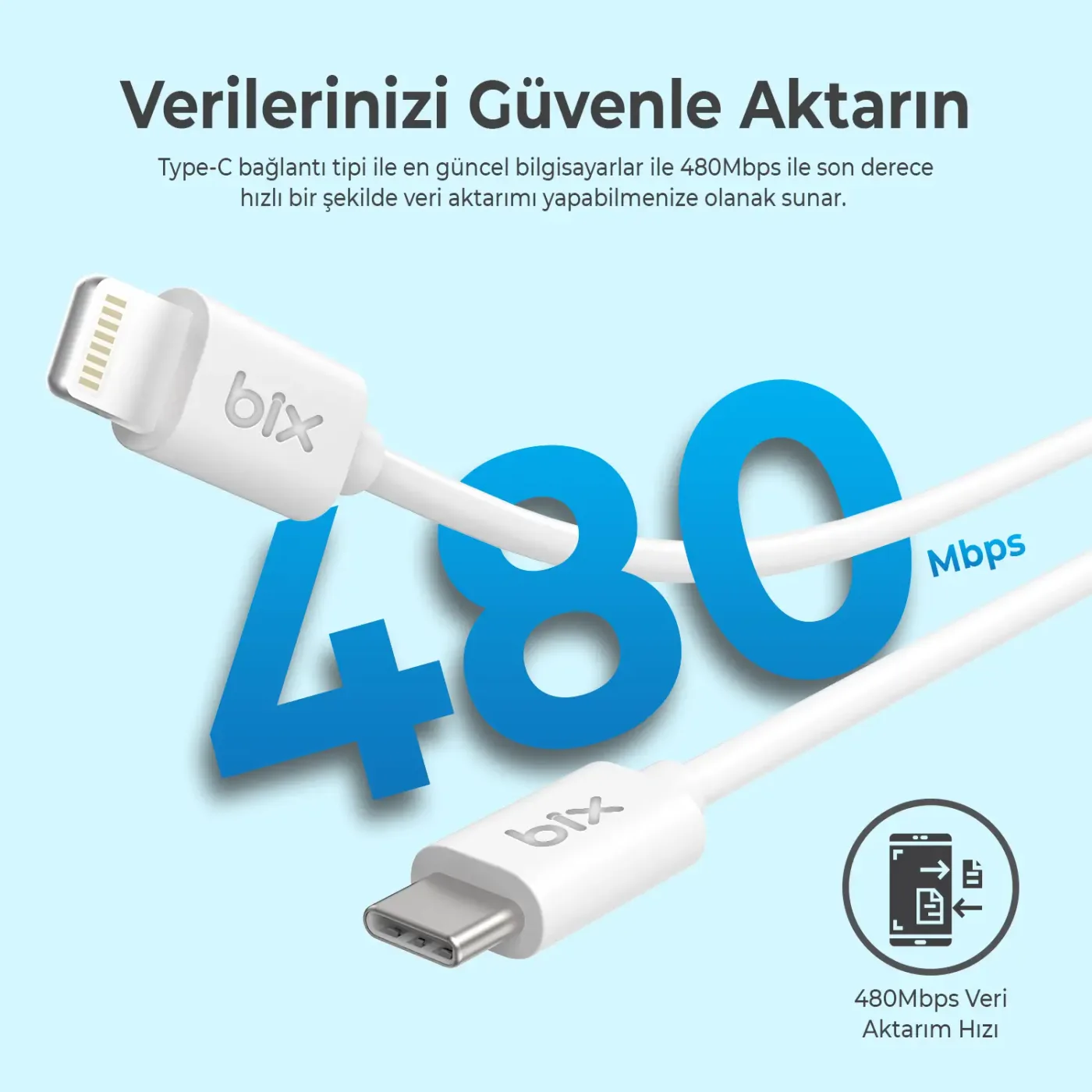 BX100CLW 60W USB-C to Lightning Şarj ve Data Kablosu