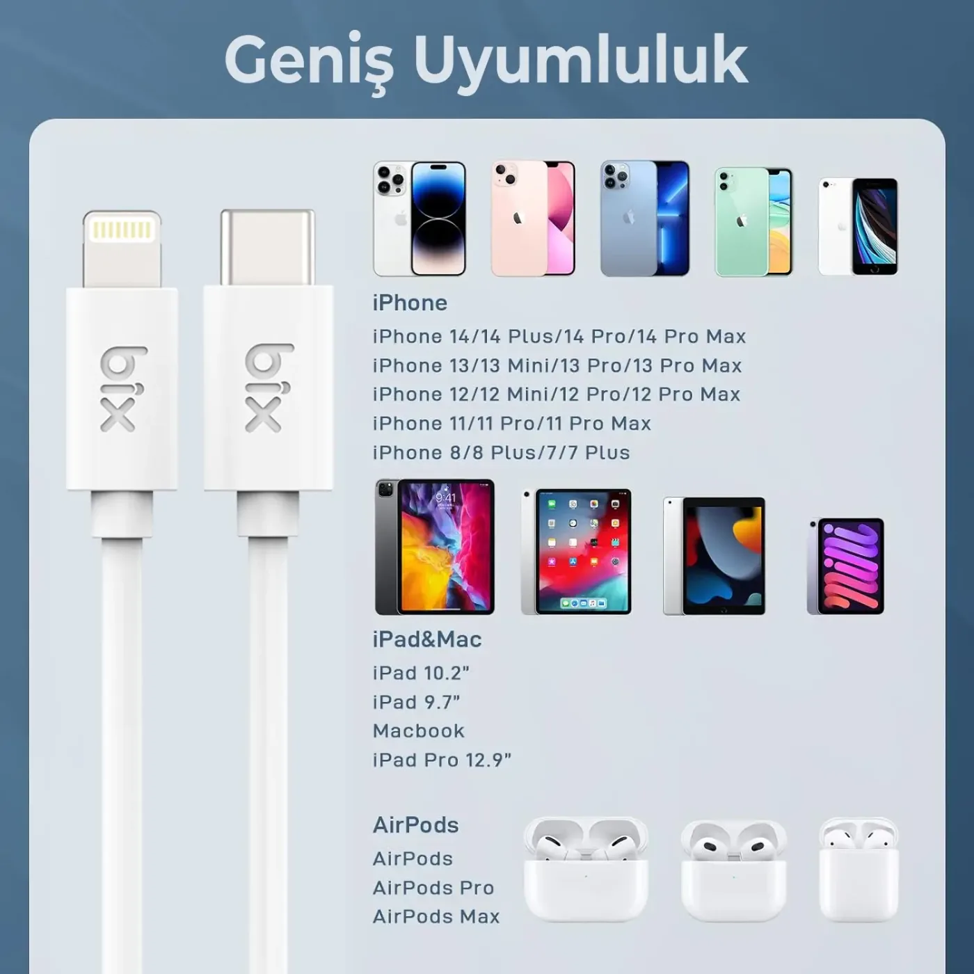 BX100CLW 60W USB-C to Lightning Şarj ve Data Kablosu