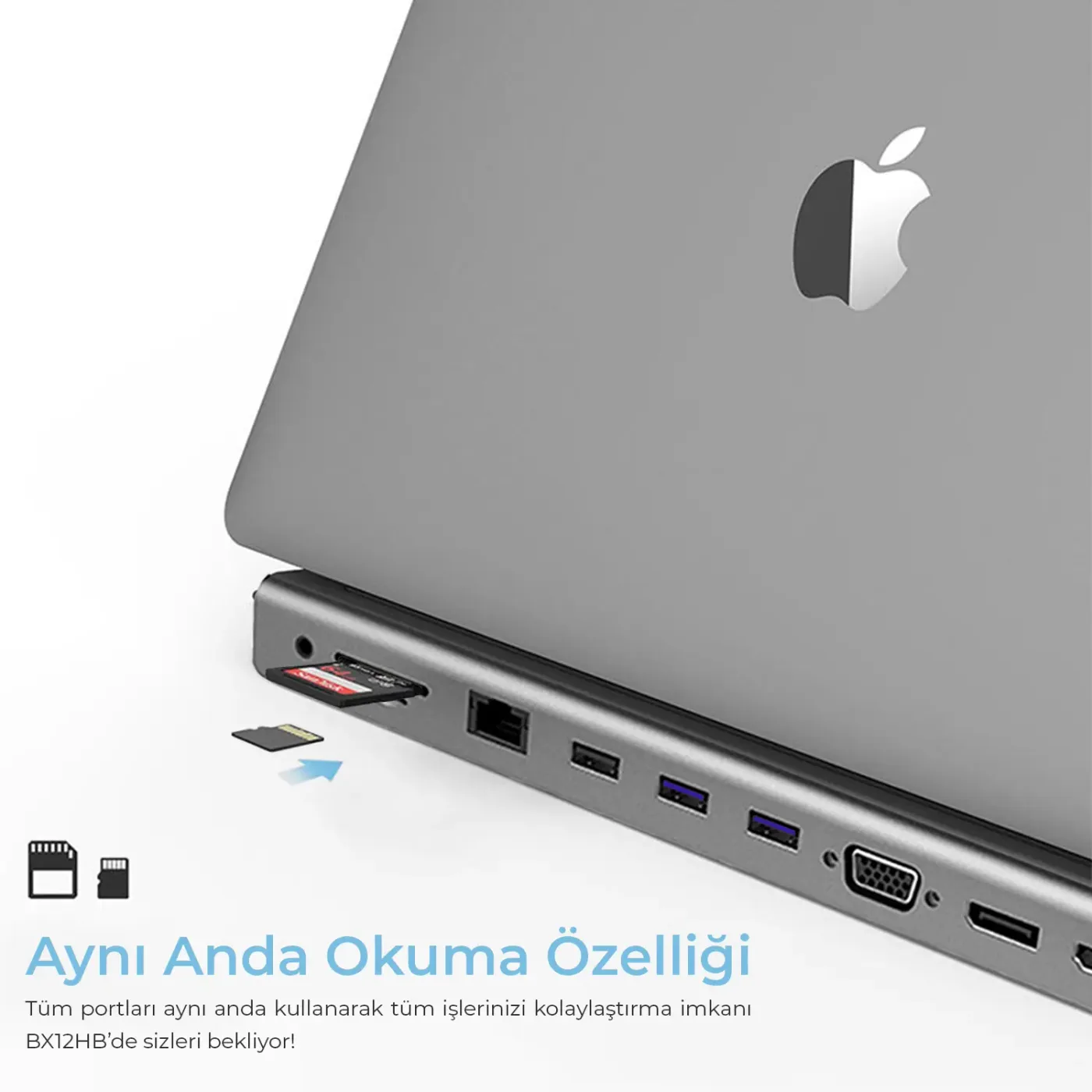 BX12HB 11’i 1 Arada Type-C Çok Portlu Laptop SD/SD+USB