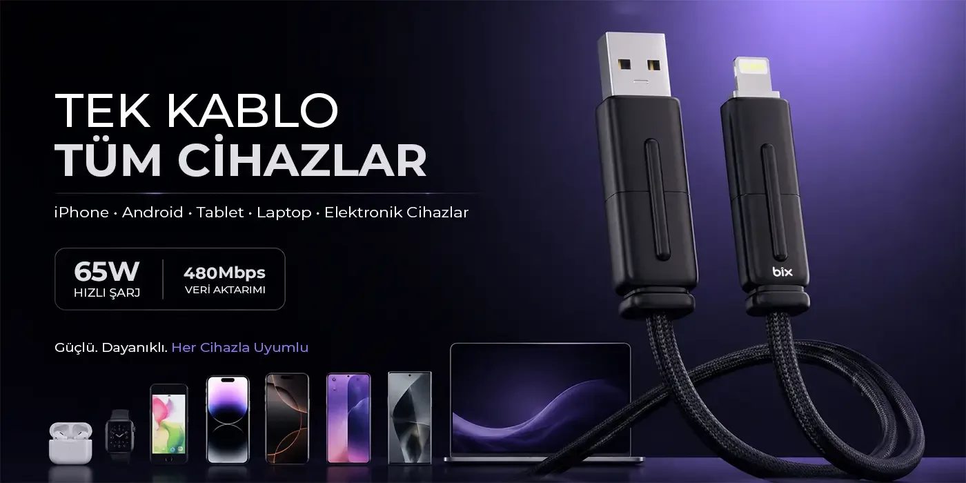 BX4IN1C 65W USB-A, USB-C, Lightning Çok Kablosu