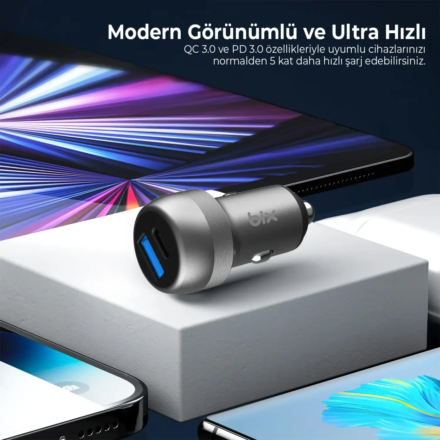 BXAC100W 100W Type-C PD 65W ve USB-A QC 35W PPS Şarj