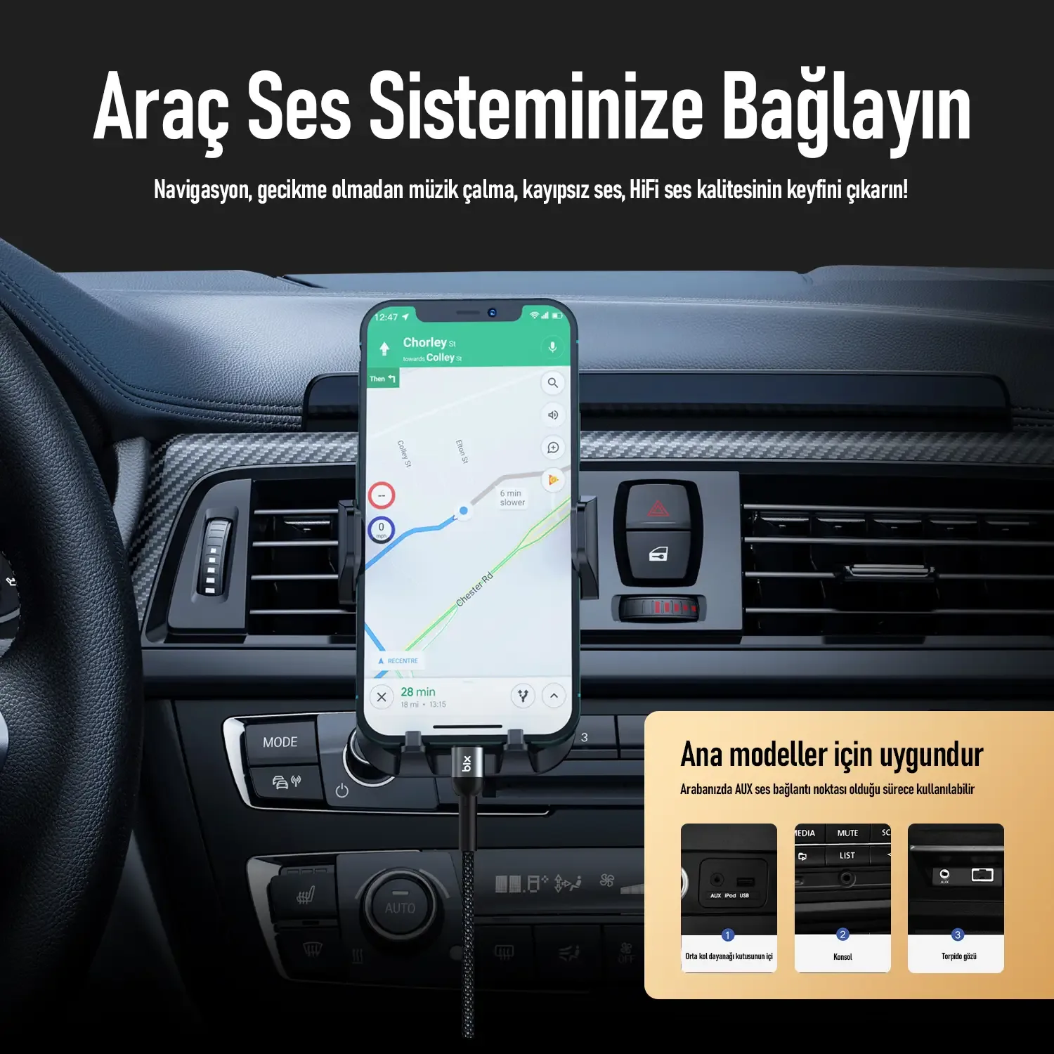 BXAU1C Type-C 3.5mm Aux Hi-Fi Ses Kablosu 1.5 Metre
