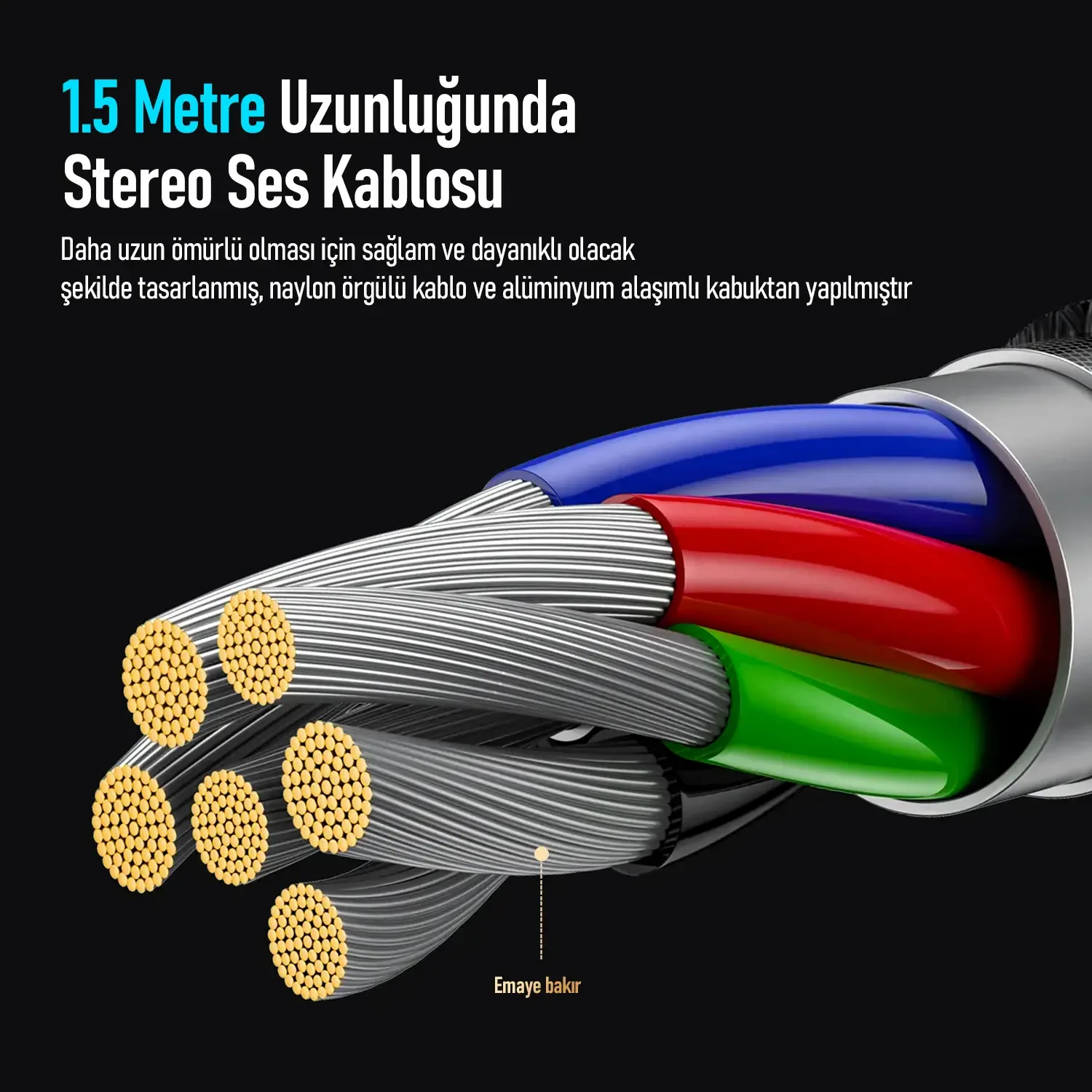 BXAU1C Type-C 3.5mm Aux Hi-Fi Ses Kablosu 1.5 Metre