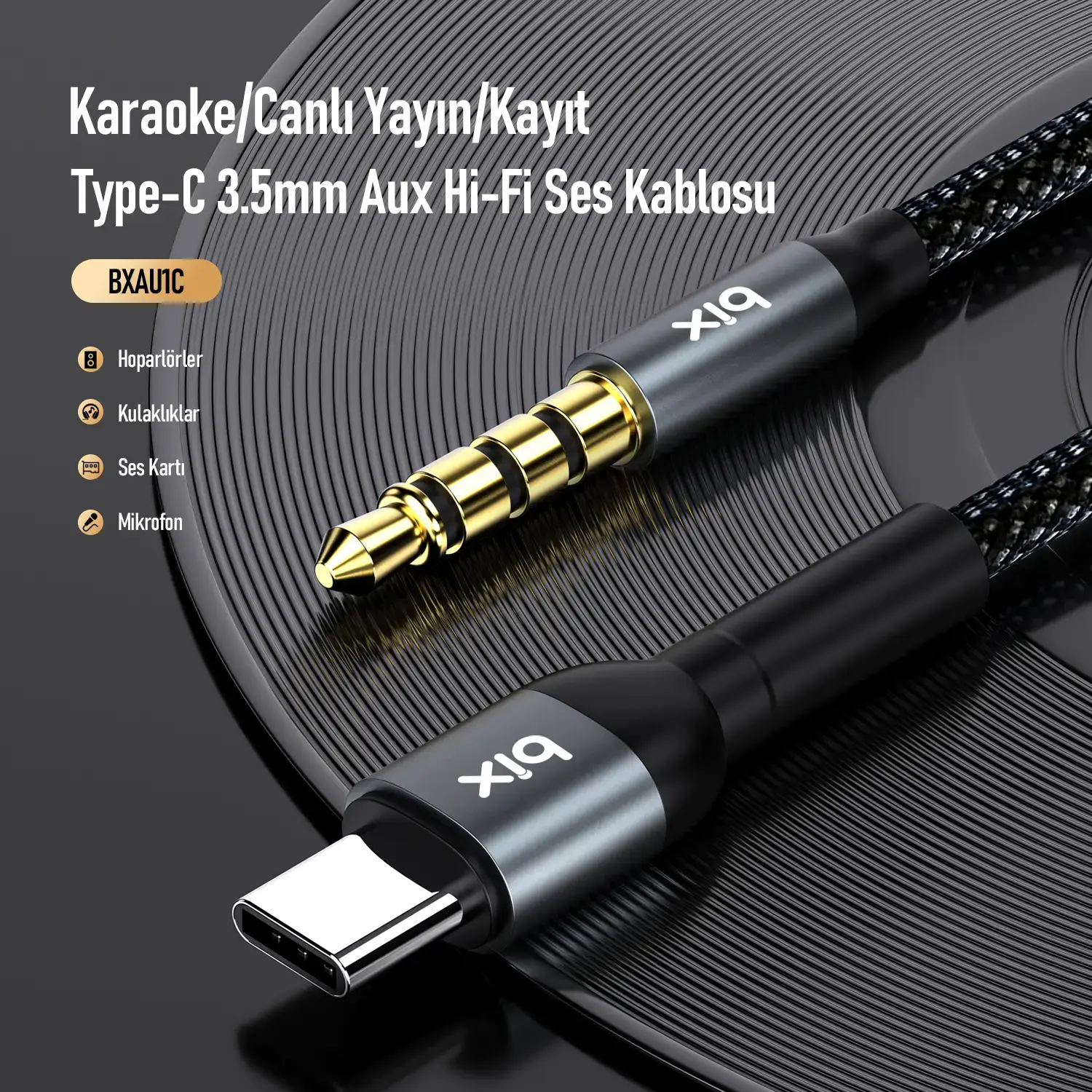BXAU1C Type-C 3.5mm Aux Hi-Fi Ses Kablosu 1.5 Metre
