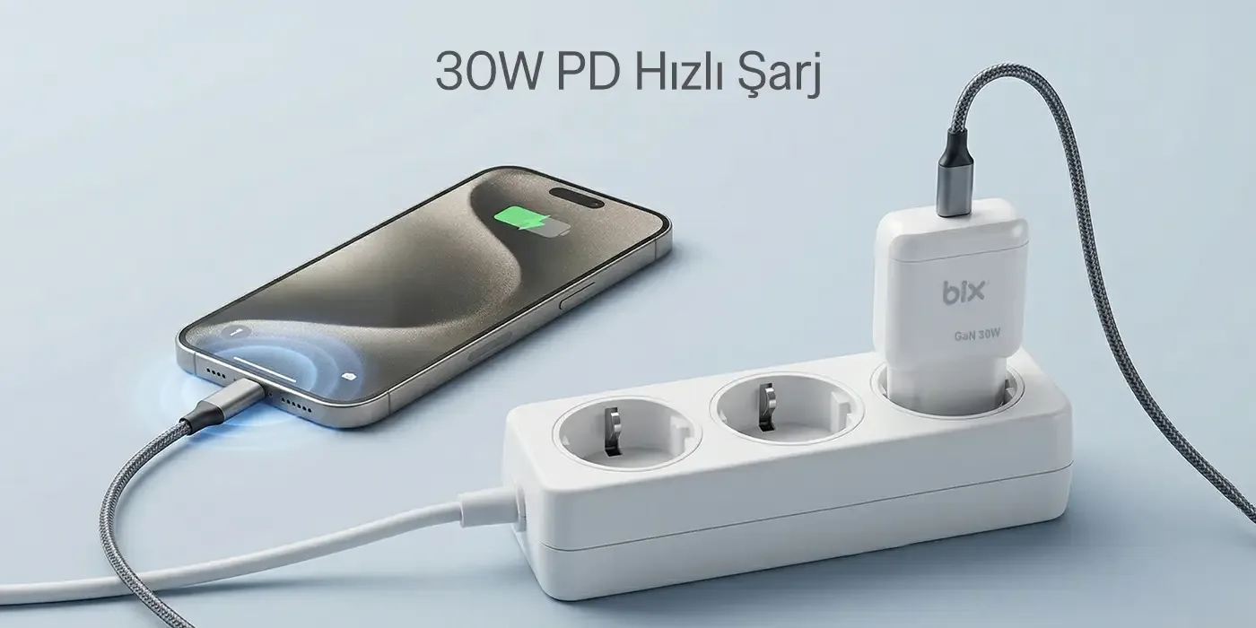 BXC30 GaN Teknolojili Type-C PD 30W Hızlı Şarj Adaptörü