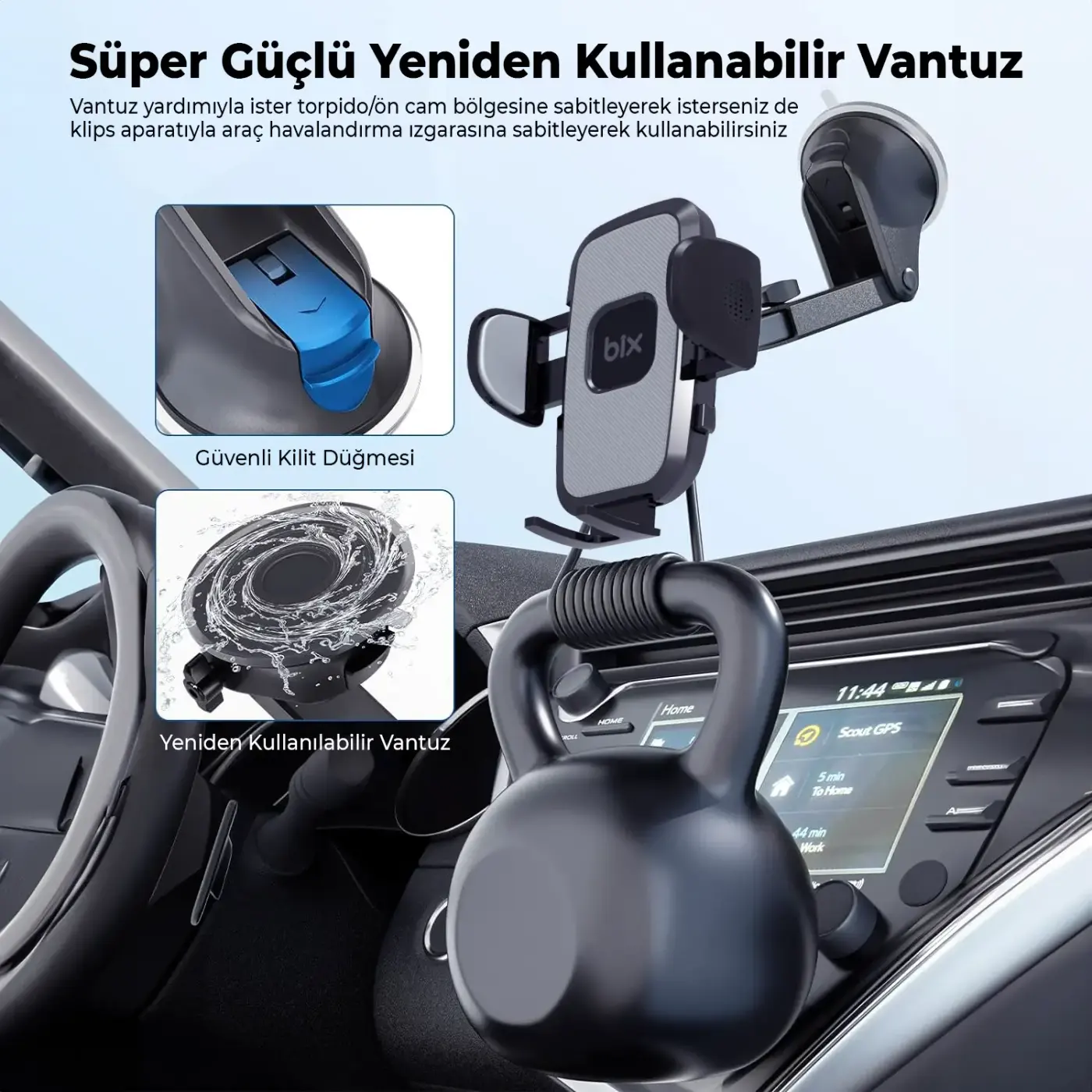 BXCH7 Uzayabilen ve Ayarlanabilir Cam Telefon Tutucu