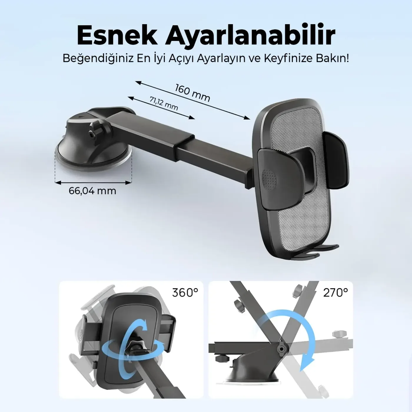 BXCH7 Uzayabilen ve Ayarlanabilir Cam Telefon Tutucu
