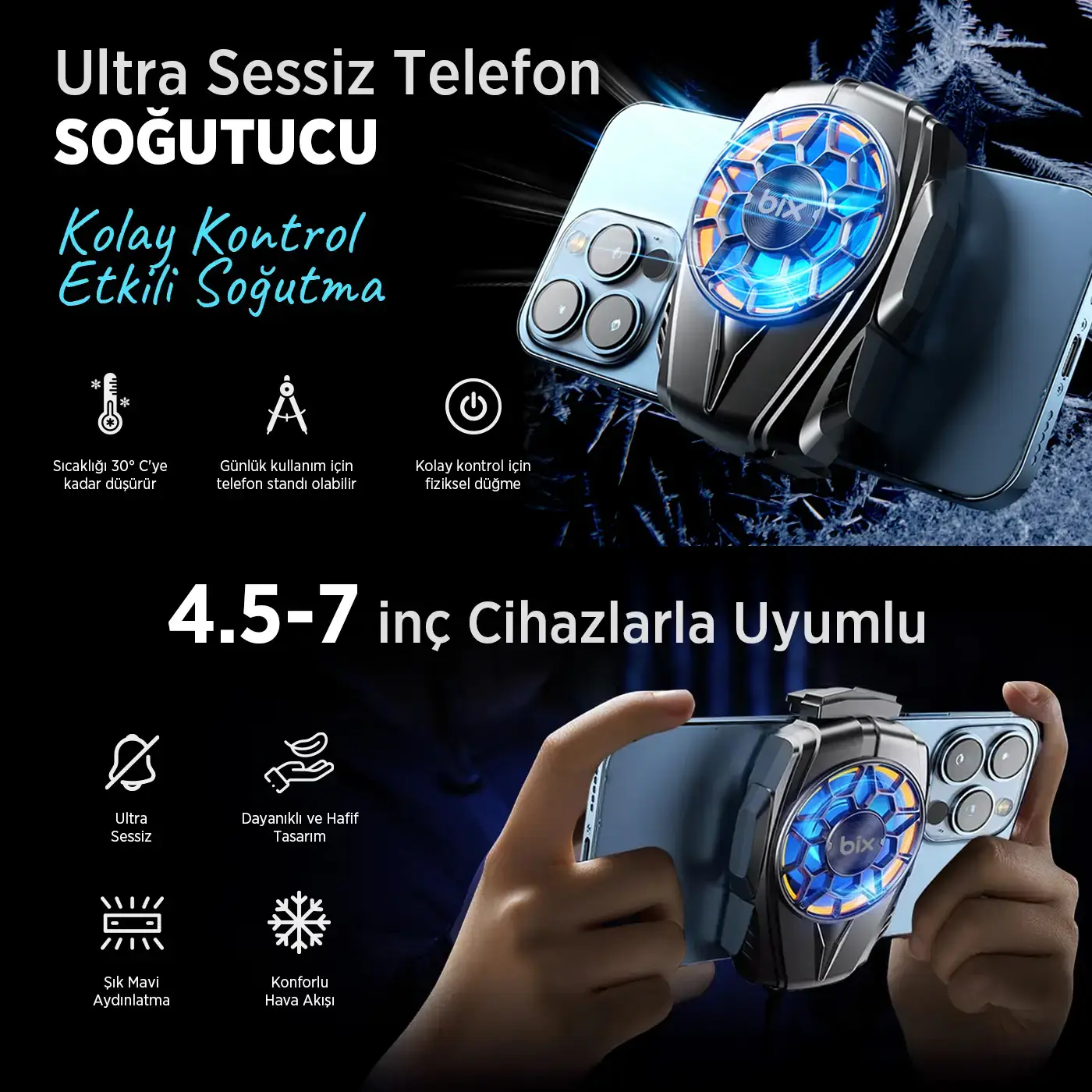 BXCP03G Sessiz ve Güçlü Telefon Soğutucu Fan Kablolu