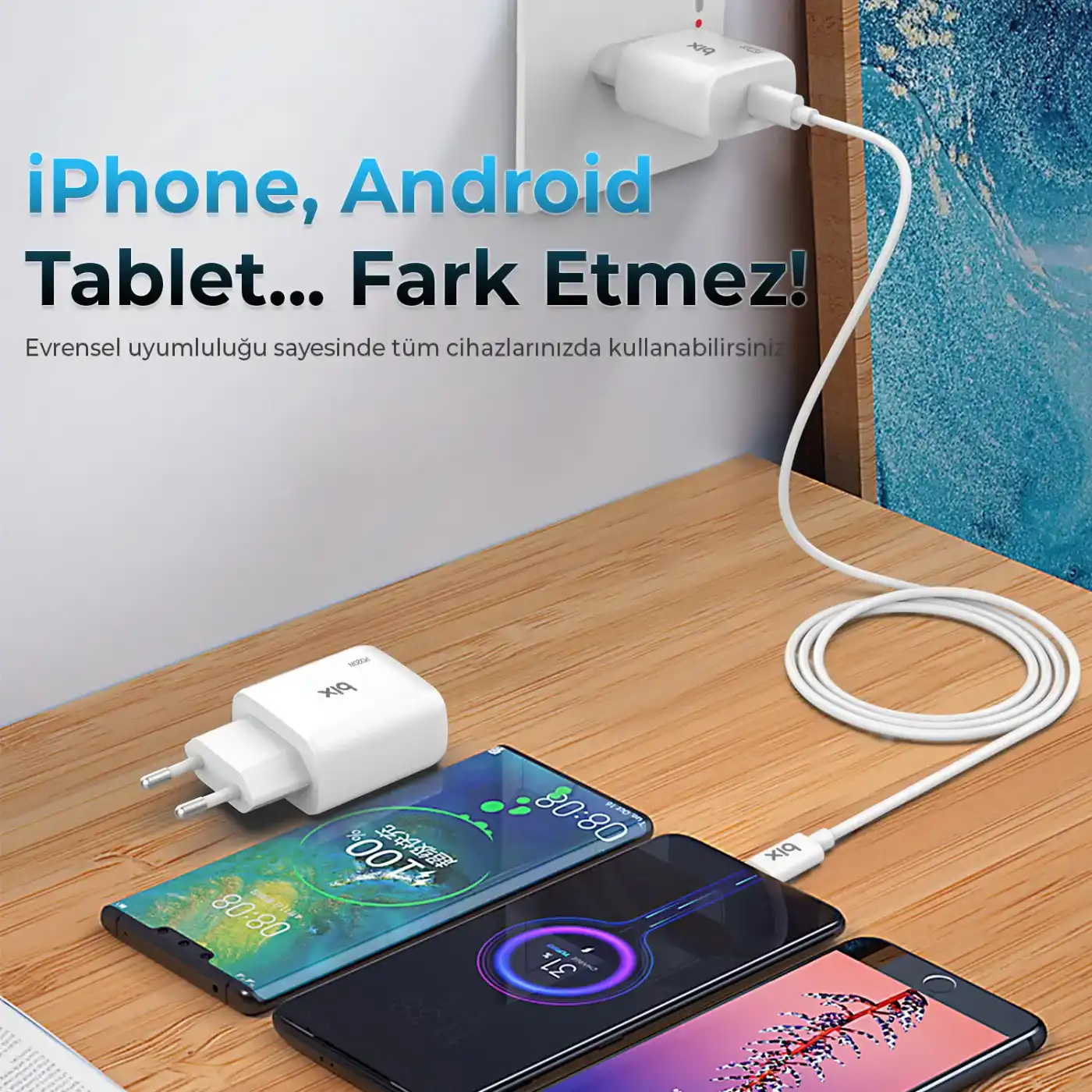 BXL20W 20W PD Hızlı Şarj Adaptörü + 3A USB-C’den