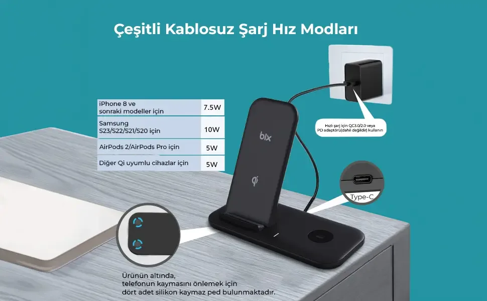 BXMW1 2’si 1 Arada iPhone 12/13/14/15/16 Kablosuz