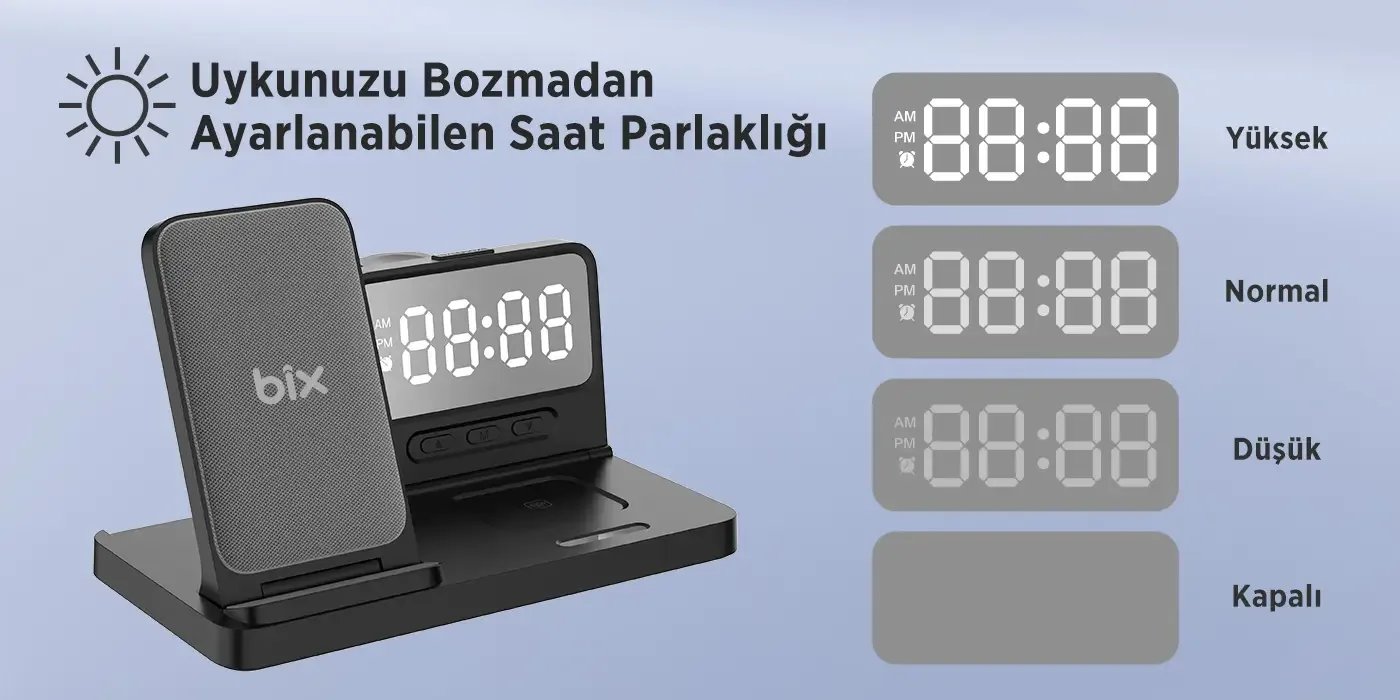 BXMW4 Alarmlı Saat Özellikli 15W Akıllı Telefon Şarj