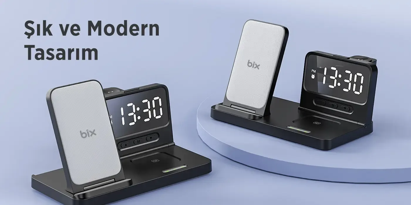 BXMW4 Alarmlı Saat Özellikli 15W Akıllı Telefon Şarj