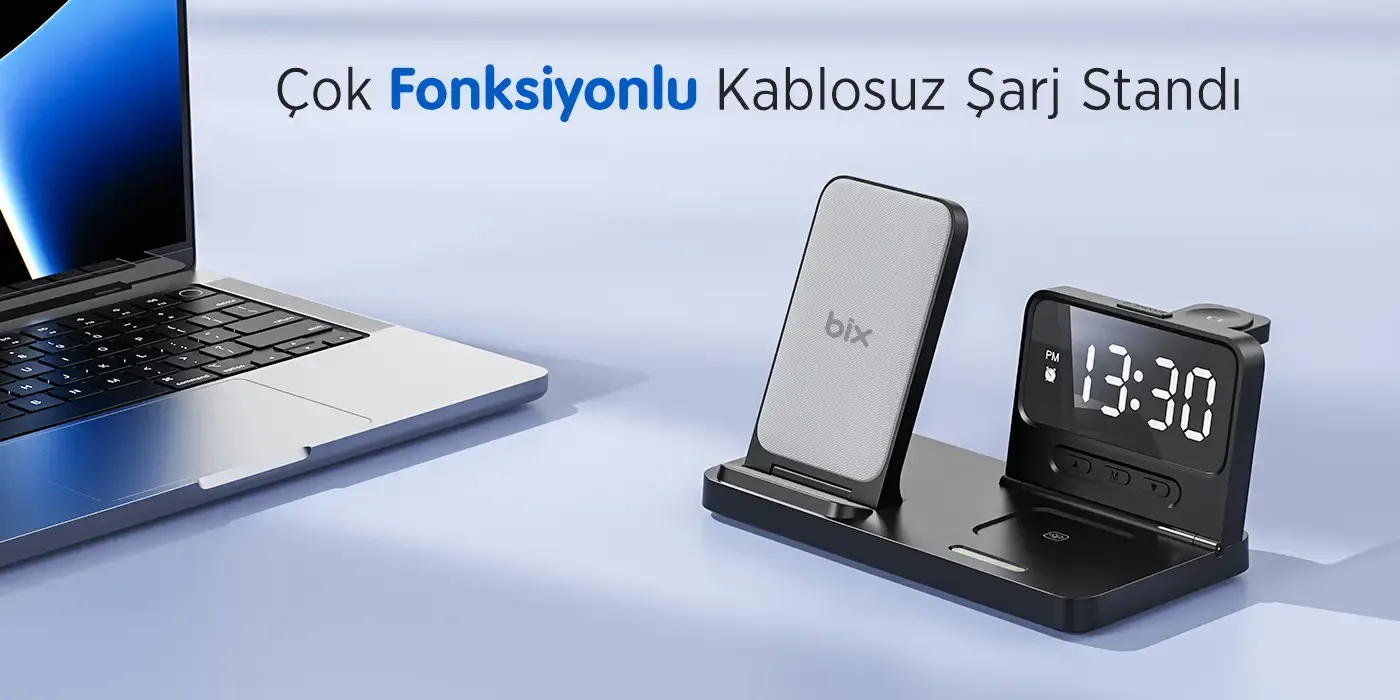 BXMW4 Alarmlı Saat Özellikli 15W Akıllı Telefon Şarj