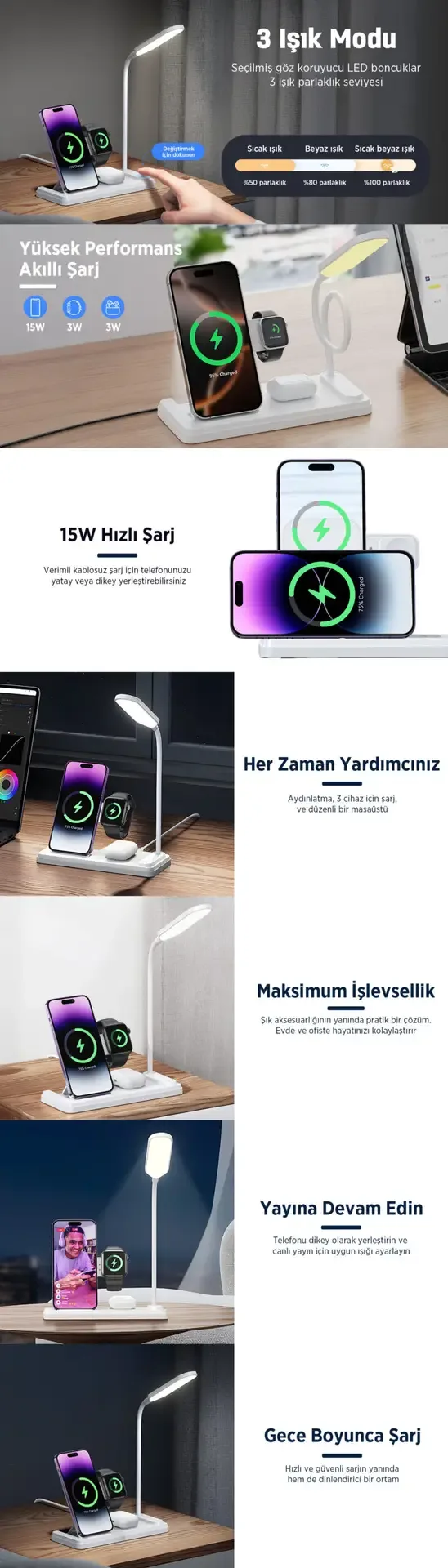 BXMW8 3’ü 1 Arada Akıllı Telefon, Akıllı Saat Şarj