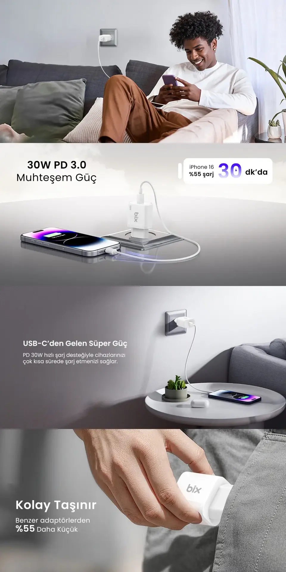 BXPD31 30W USB-C PD 3.0 Akım Korumalı Hızlı Şarj
