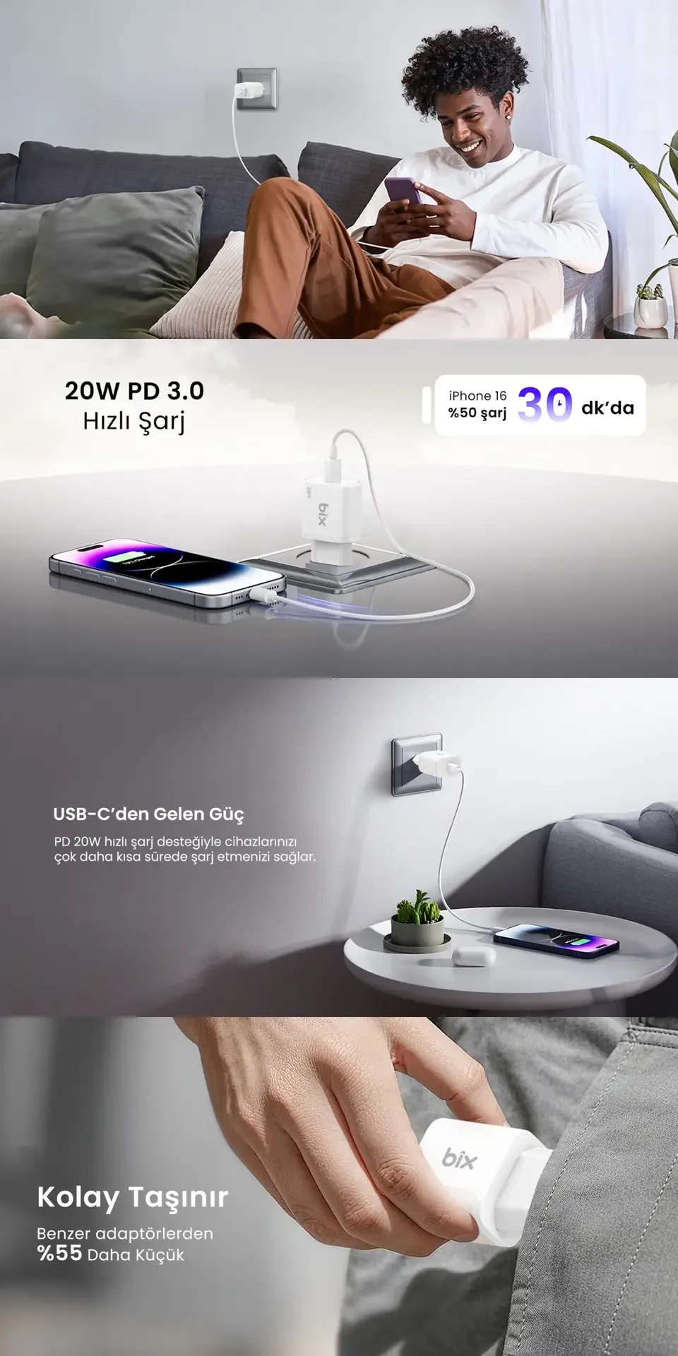 BXT22W 20W USB-C PD 3.0 Akım Korumalı Hızlı Şarj
