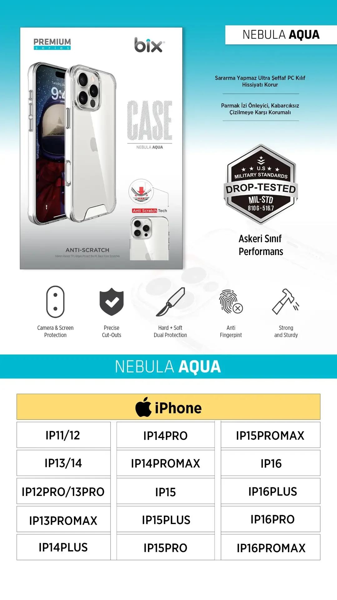 Bix Nebula Aqua Çizilmeye Dayanıklı, Parmak İzi Kılıf