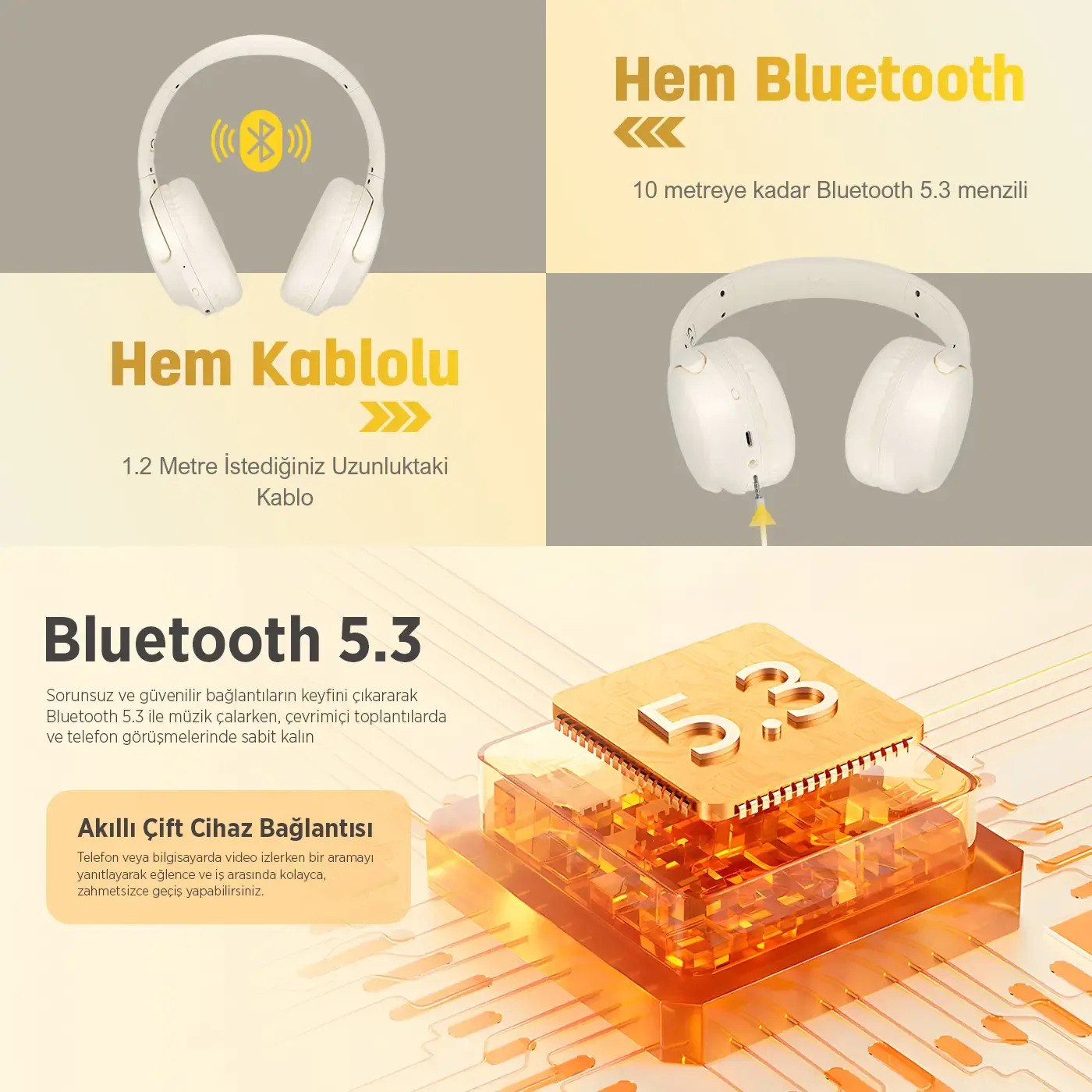 H2 Soundcraft 40mm Sürücülü 14 Saat Kulak Üstü Kulaklık