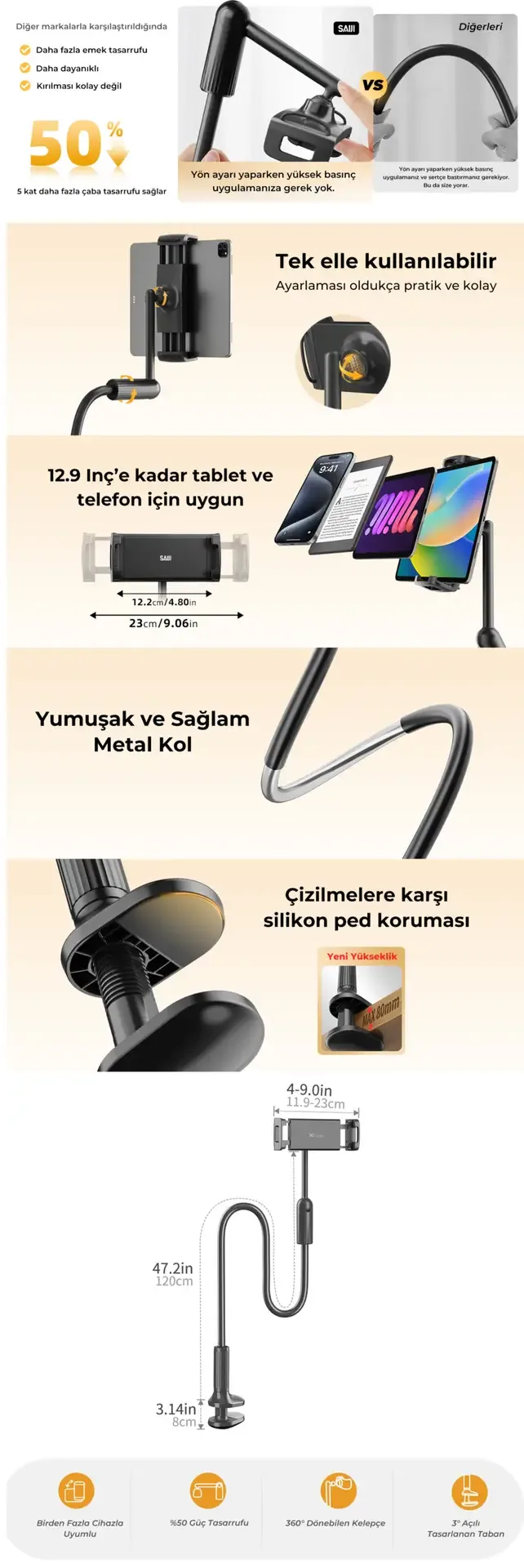 Bix Saiji IVY-4 Plus 120 cm 360° Derece Tutucu