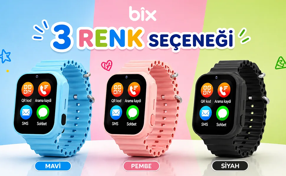 Bix Kids KW01 Sim Kartlı GPS Rota Takipli Akıllı Saati