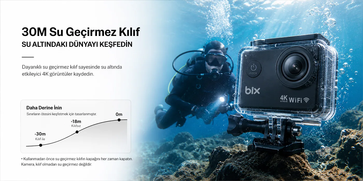 Bix Pulse 2 Wi-Fi 4K 30FPS Aksiyon Kamerası 20 MP Web