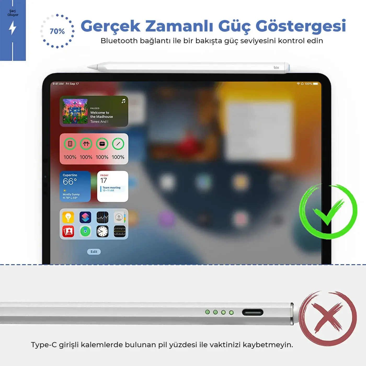 TR-BIX SP01 Bluetooth Stylus Pen Manyetik/Eğim Kalemi