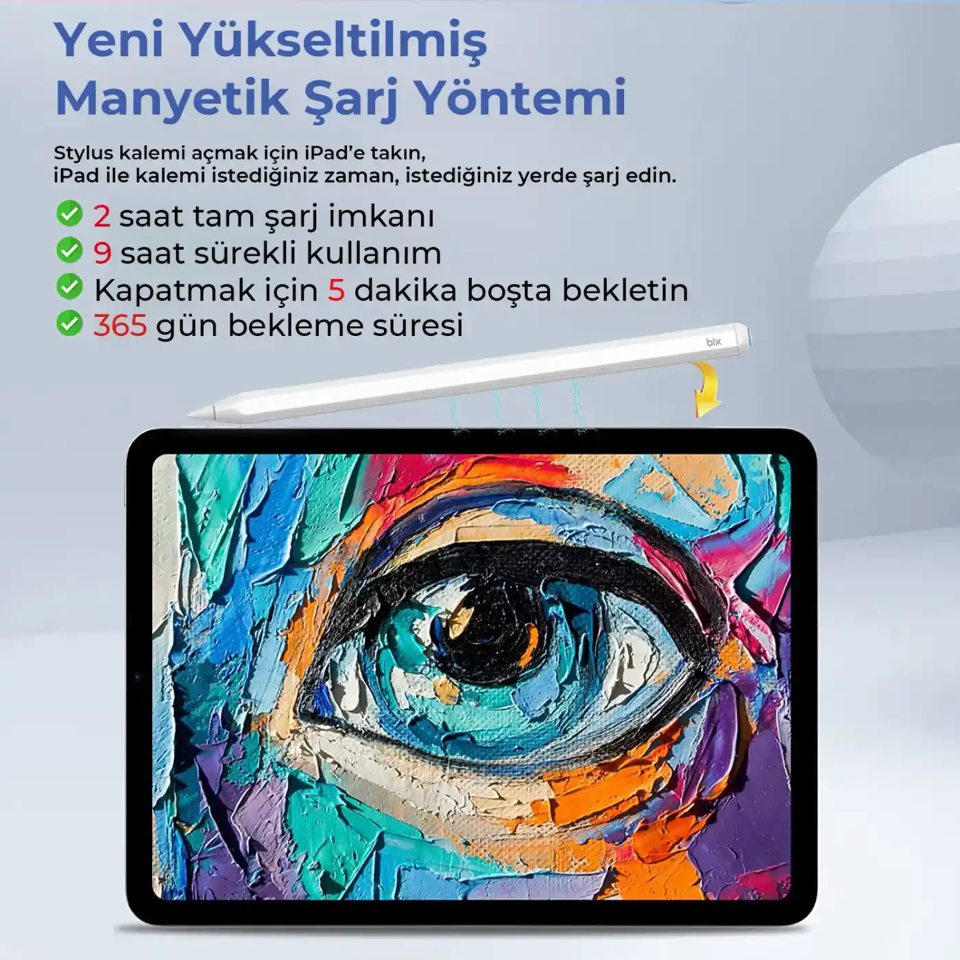 TR-BIX SP01 Bluetooth Stylus Pen Manyetik/Eğim Kalemi