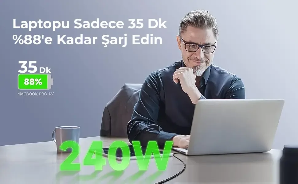 T5CC Type-C to Type-C 5A 240W 480Mbps Örgülü Hızlı Şarj