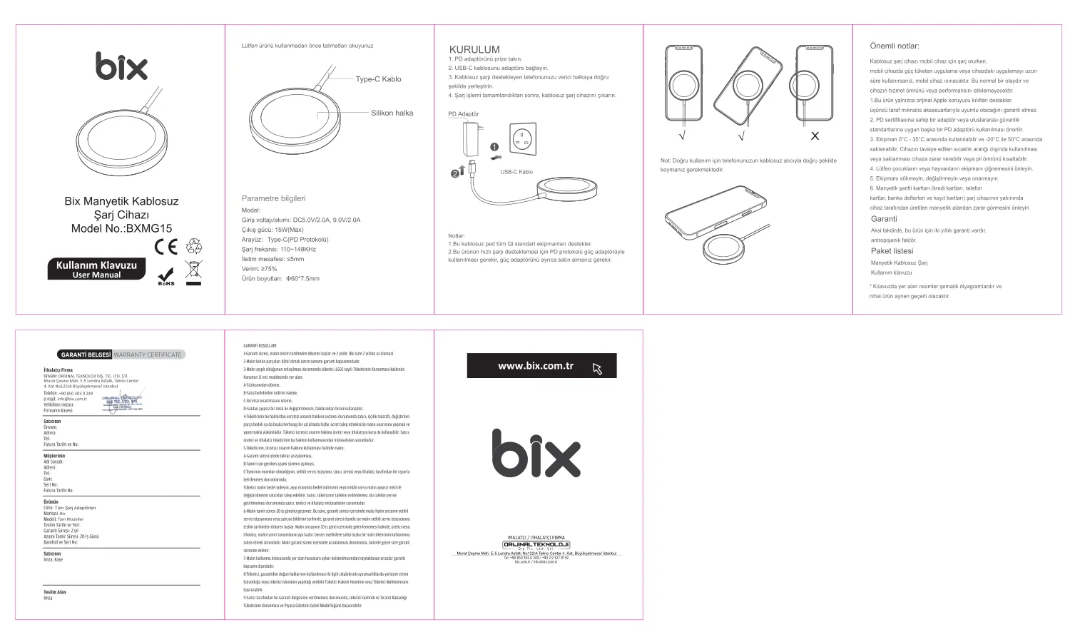 BXMG15 15W Manyetik Magsafe iPhone 12/13/14/15 Serisi kullanım kılavuzu — sayfa 1
