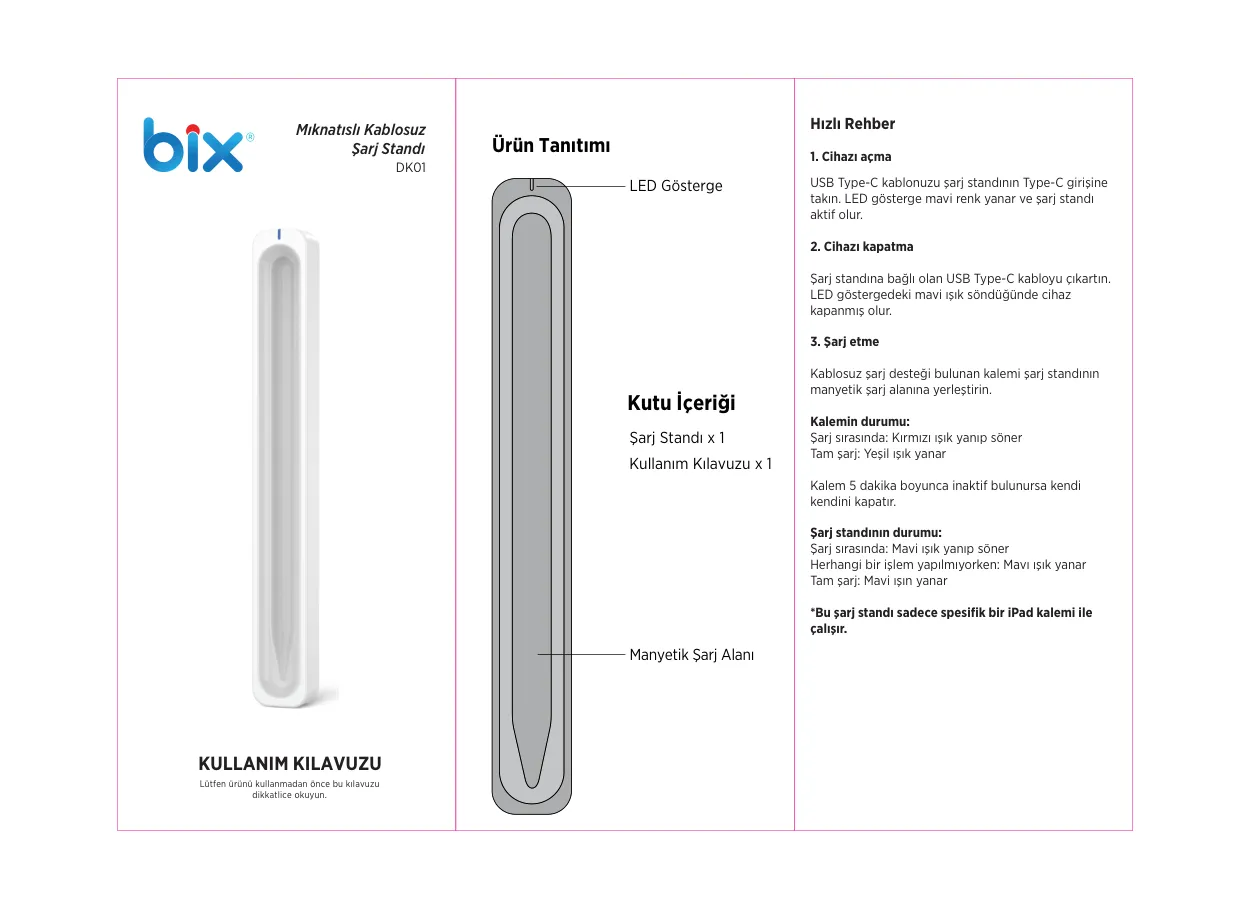 DK01 Bluetooth Stylus Pen SP01 İçin Manyetik Kablosuz kullanım kılavuzu — sayfa 1