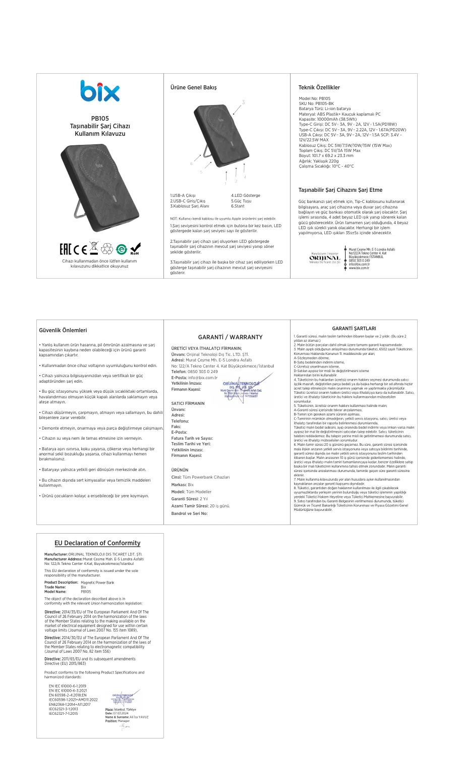 PB105 10000mAh Stand Özellikli PD20W Type-C Powerbank kullanım kılavuzu — sayfa 1